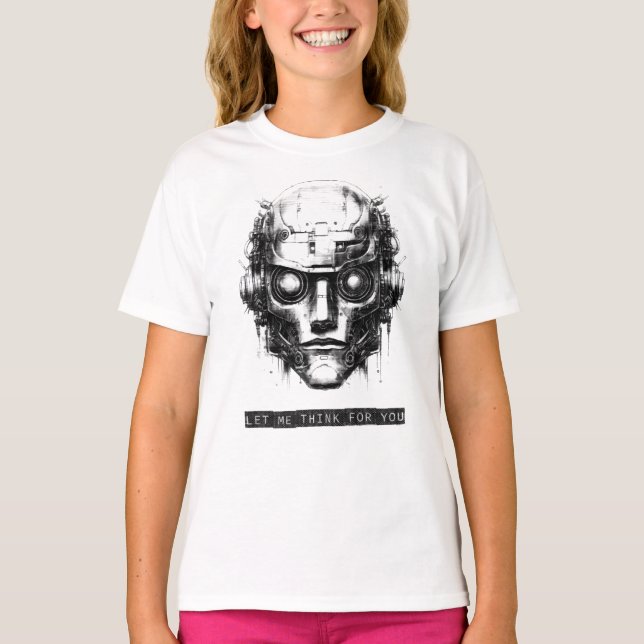 Mind Control Cyberpunk Robot Black Print Girl T Shirt (Framsida)