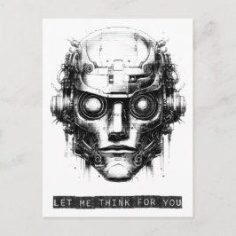Mind Control Cyberpunk Robot Black Print Helg Vykort