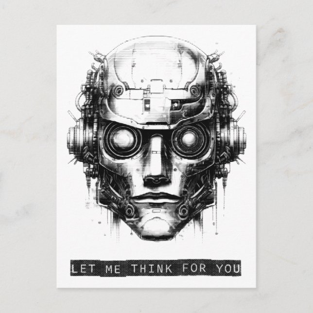 Mind Control Cyberpunk Robot Black Print Helg Vykort (Framsida)