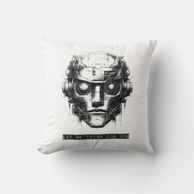Mind Control Cyberpunk Robot Black Print Kudde (Framsida)