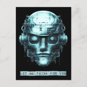 Mind Control Cyberpunk Robot Blue Grunge Helg Vykort