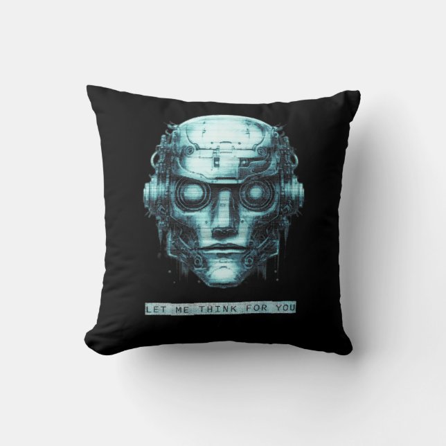 Mind Control Cyberpunk Robot Blue Grunge Kudde (Framsida)