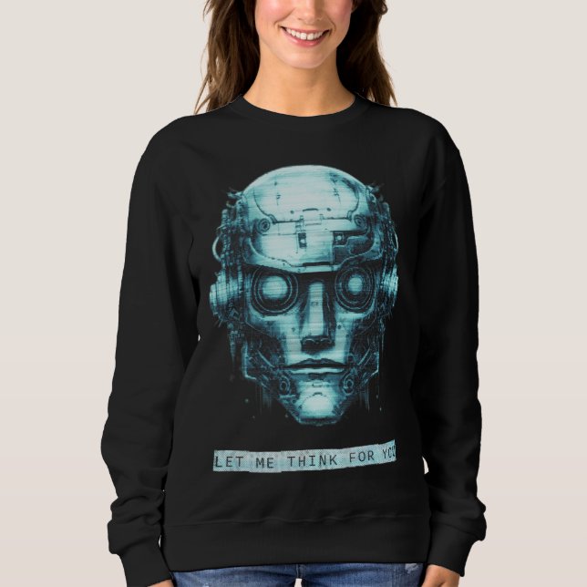 Mind Control Cyberpunk Robot Blue Grunge T Shirt (Framsida)
