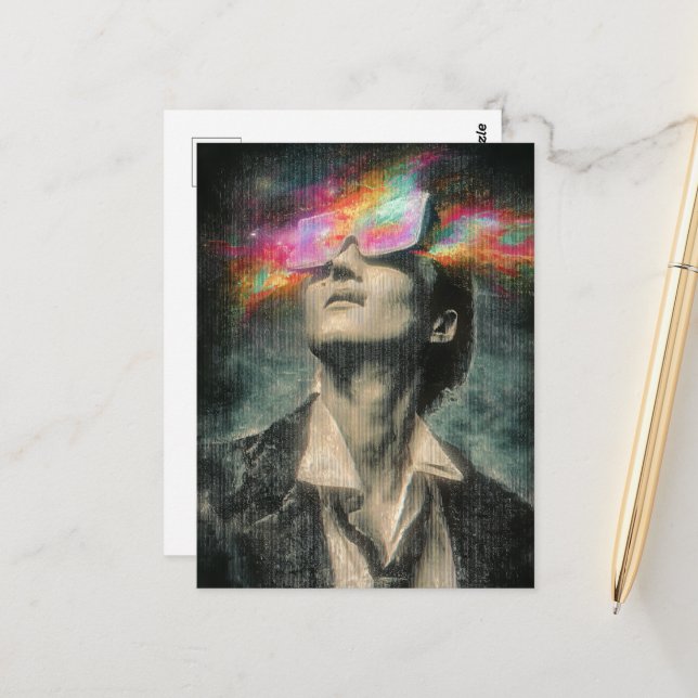 Mind Control Glitch Art Vykort (Fram/Back In Situ)