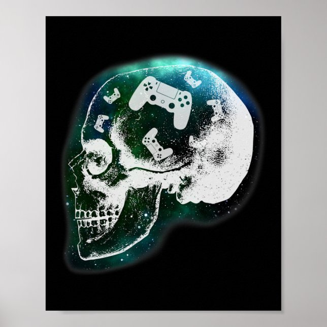 Mind Controller Skalle Gaming Spelare Mäns Pojkar  Poster (Framsidan)