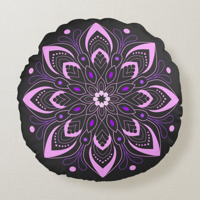 Mind färsk Mandala Design Rund Kudde (Framsidan)