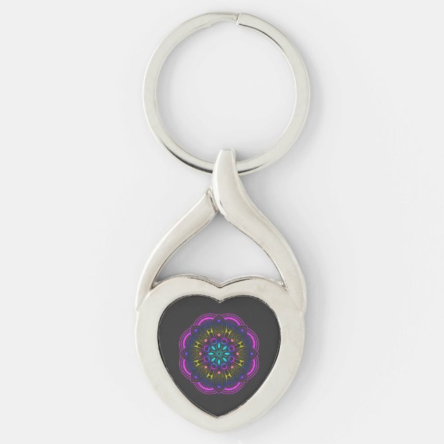 Mind färsk Mandala Design Twisted Heart Silverfärgad Nyckelring (Framsidan)