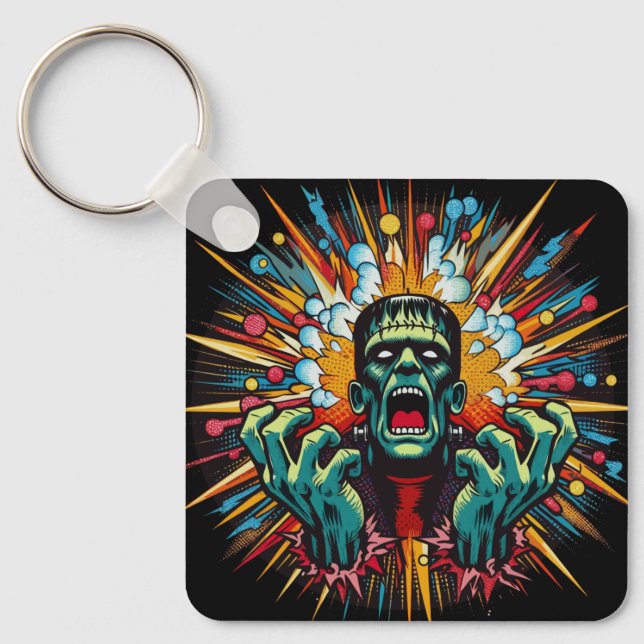 "Mind Meltdown Frankenstein" Aluminum Keychain Nyckelring (Framsida)