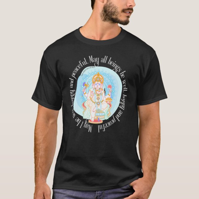 Minderfull Lotus Ganesh Andlig Divine Yoga Meditat T Shirt (Framsida)