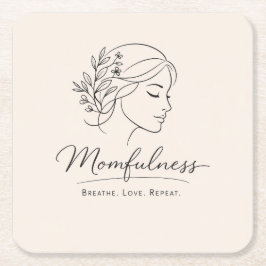 Mindful Mom Blommig Linje Konst Underlägg Papper Kvadrat