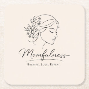 Mindful Mom Blommig Linje Konst Underlägg Papper Kvadrat