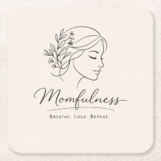 Mindful Mom Blommig Linje Konst Underlägg Papper Kvadrat