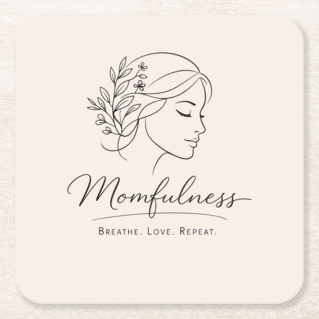 Mindful Mom Floral Line Art Underlägg Papper Kvadrat (Framsidan)