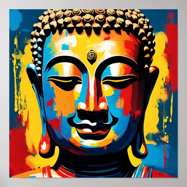Mindfulhet avslöjad: Vivid Buddha Street Art Poster (Framsidan)