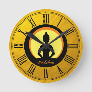 Mindfulhet & Buddha Golden Meditation / buddhism Rund Klocka