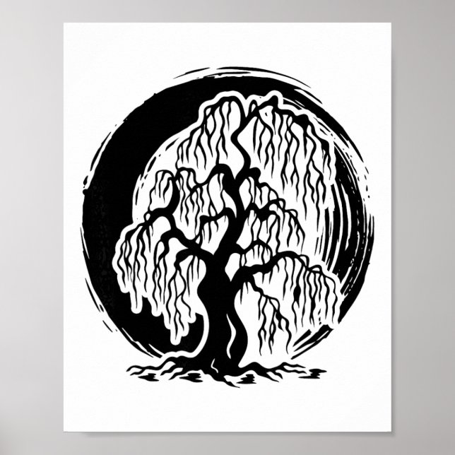 Mindfulness Gråtande Pilträd Meditation Buddhism Poster (Framsidan)