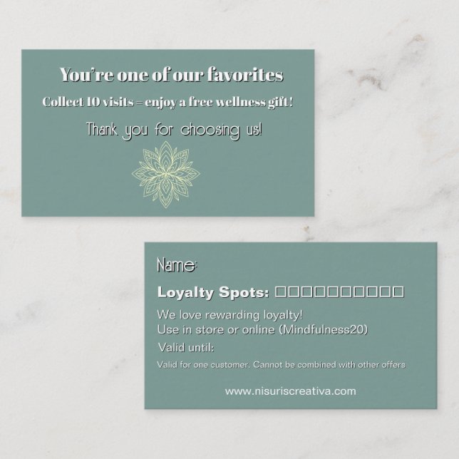 Mindfulness Hälsa Consultant Zen Lotus Teal Lojalitetskort (Fram/baksida)