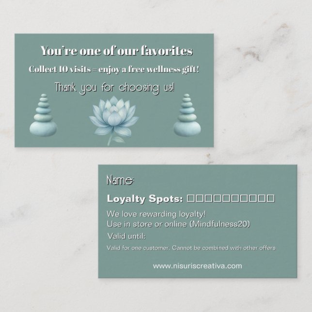 Mindfulness Hälsa Consultant Zen Lotus Teal Lojalitetskort (Fram/baksida)
