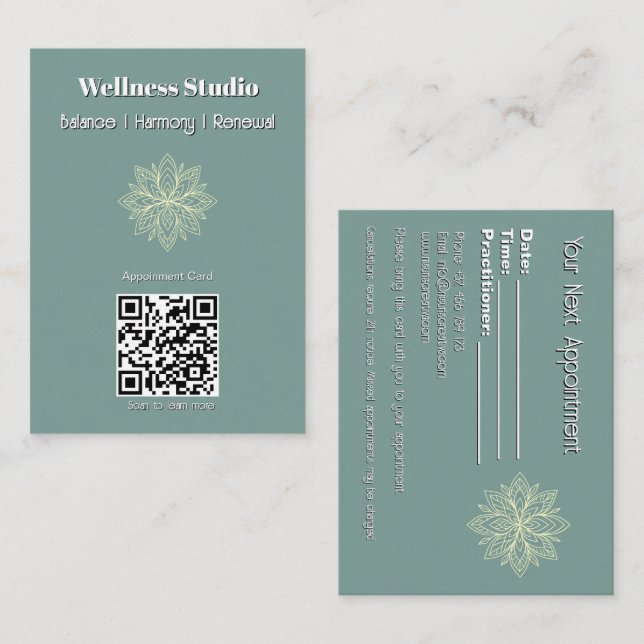 Mindfulness Hälsa Consultant Zen Lotus Teal Tidsbeställning Kort (Fram/baksida)