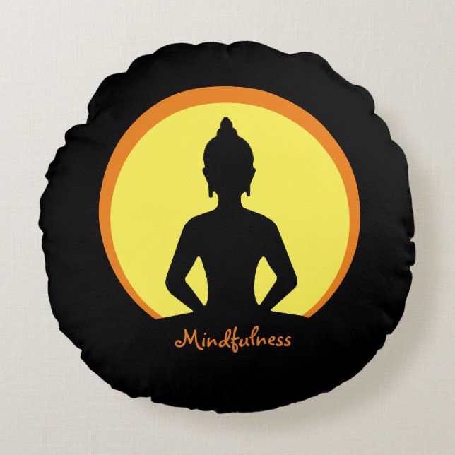 Mindfulness & Meditation (Buddha Studio-dekanter) Rund Kudde (Framsidan)