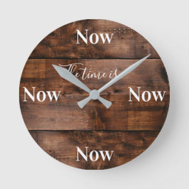 Mindness Clock med Faux Wood-bakgrund Rund Klocka