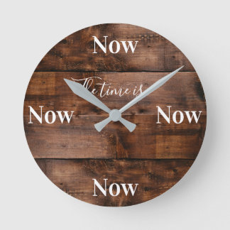 Mindness Clock med Faux Wood-bakgrund Rund Klocka