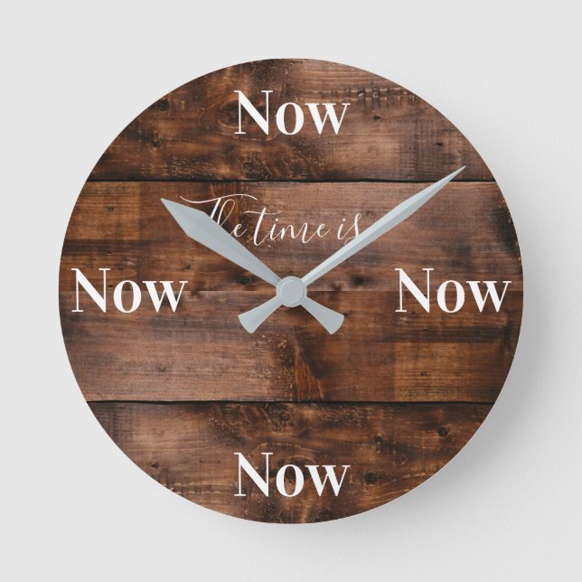 Mindness Clock med Faux Wood-bakgrund Rund Klocka (Framsida)
