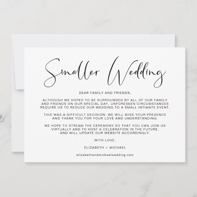 Mindre Bröllop Ändrade Planer Elegant Meddelande (Framsida)