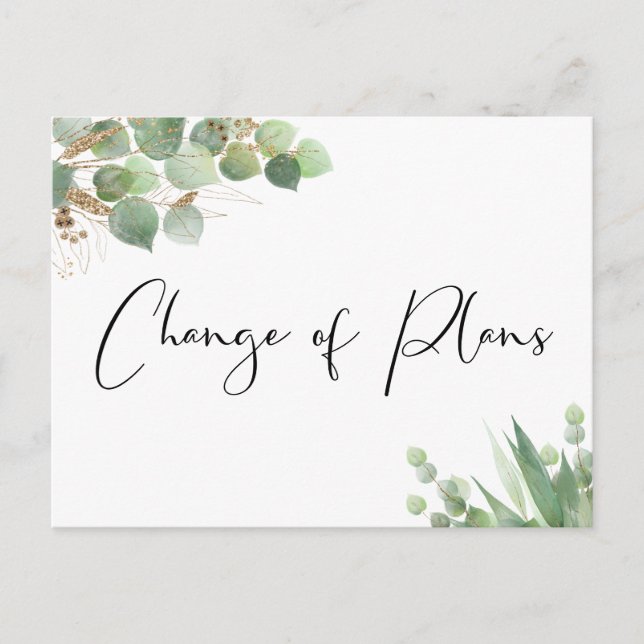 Mindre Bröllop Ändrade Planer Eukalyptus Meddelande Vykort (Framsida)