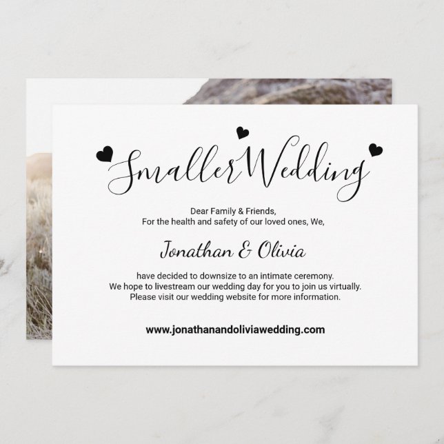 Mindre Bröllop Nedskalning Svart och Vitt Foto Meddelande (Fram/baksida)
