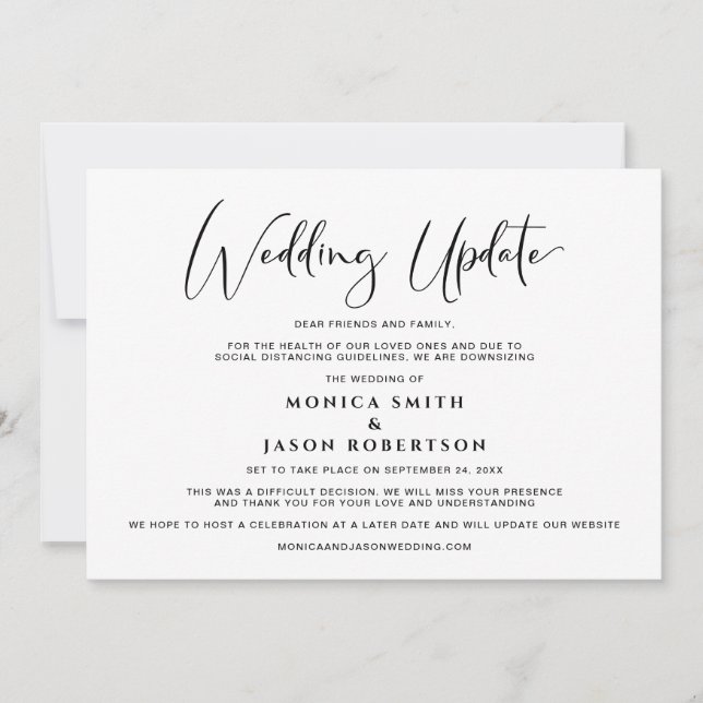 Mindre bröllopsuppdatering Ändrade planer Elegant Meddelande (Framsida)