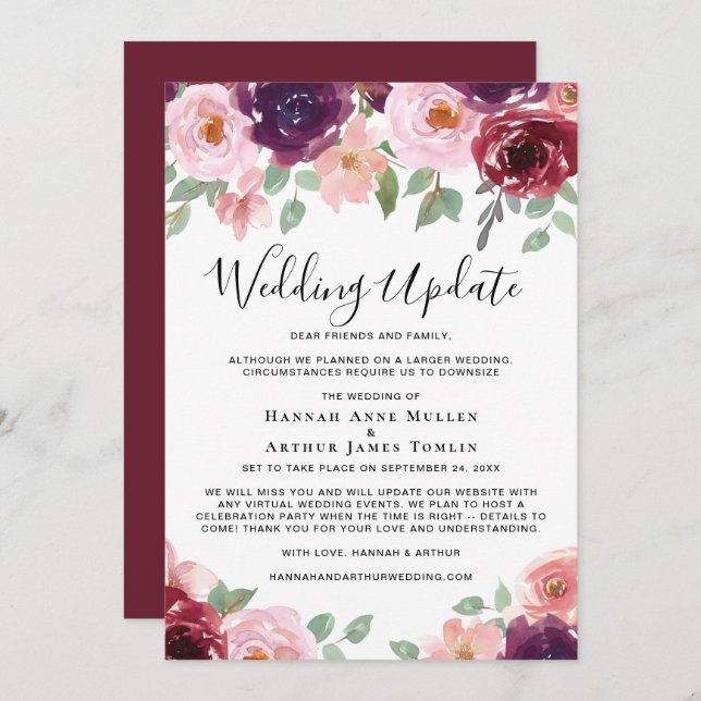 Mindre bröllopsuppdatering Blommoral akvarell Meddelande (Fram/baksida)