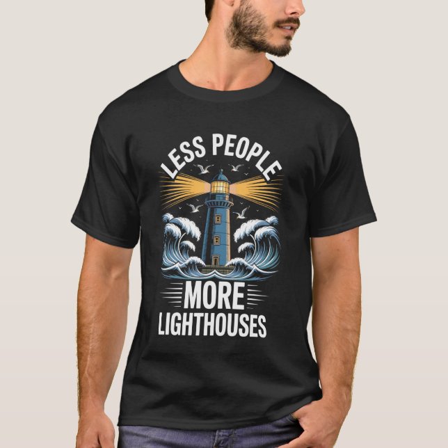 Mindre Folk Fler Fyrar Vågor T Shirt (Framsida)