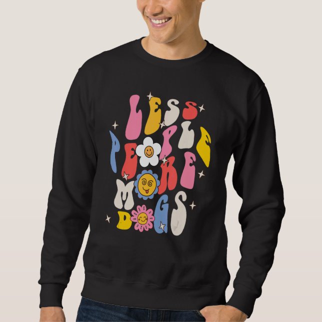 Mindre Människor Fler Hundar Retro Groovy Hund Mam Lång Ärmad Tröja (Framsida)