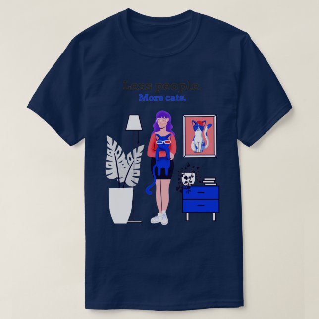 Mindre människor fler katter Lårgåva T Shirt (Design framsida)