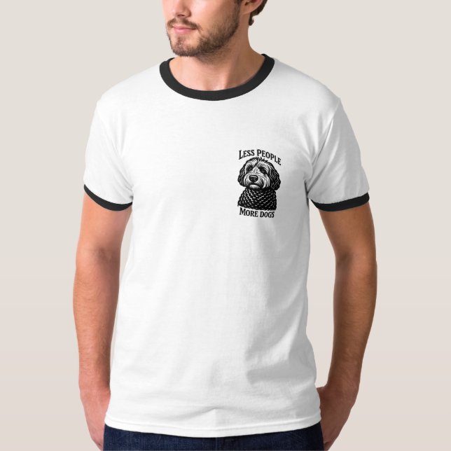 Mindre Människor Mer Hund T-shirt - Golden Doodle (Framsida)