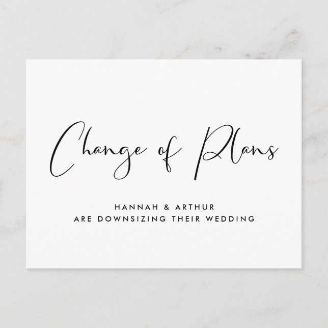 Mindre Nedskalad Bröllopsplan Ändring Av Planer Meddelande Vykort (Framsida)
