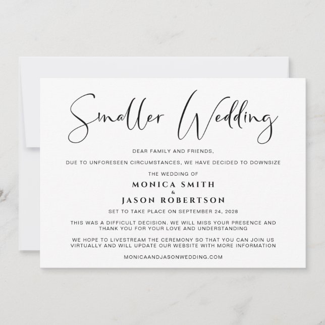 Mindre nedskalad bröllopsplansändring Elegant Meddelande (Framsida)