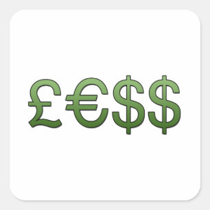 mindre penningsymboler Pound, US-dollar i euro Fyrkantigt Klistermärke