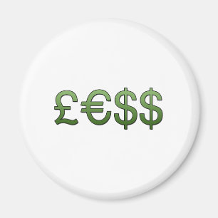 mindre penningsymboler Pound, US-dollar i euro Magnet
