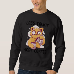 Mindre takie mer kaffe Katt dricka kaffe Lång Ärmad Tröja
