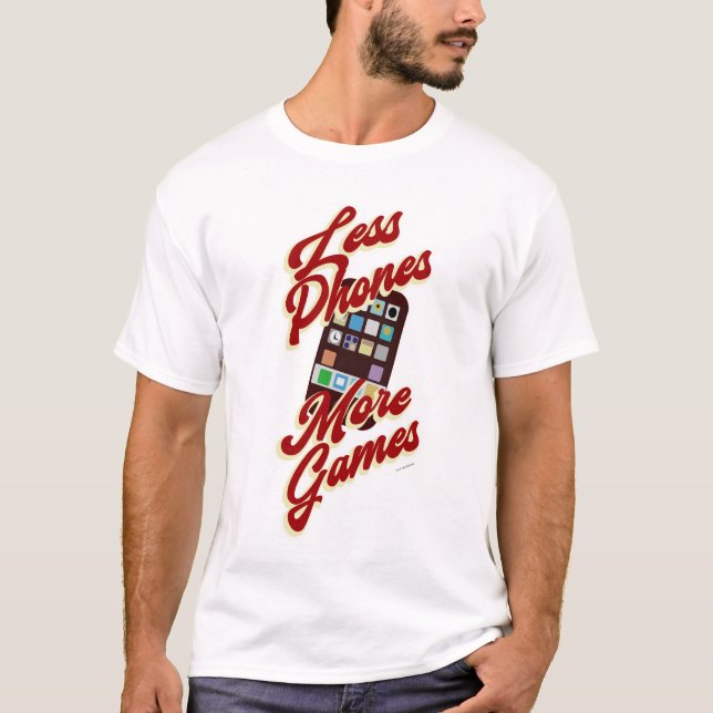 Mindre Telefoner, fler spel, roligt spelnatt T Shirt (Framsida)