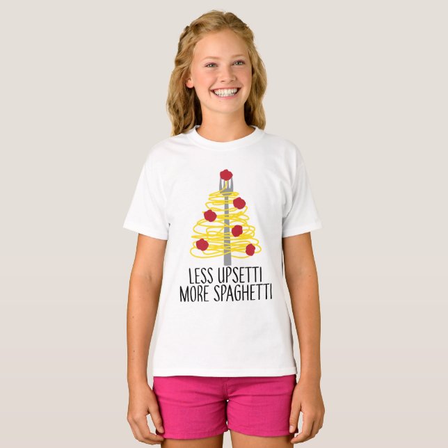 Mindre Upsetti Mer Spaghetti     T Shirt (Hel framsida)