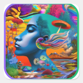 Mindscape Psychedelic Colorful Bra Resa #2 Fyrkantigt Klistermärke