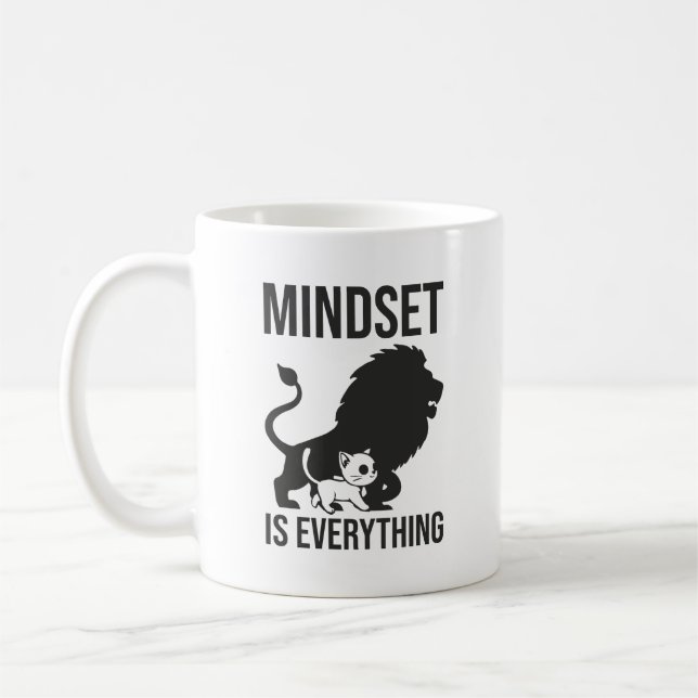Mindset är allt - katt Lejon motivation Kaffemugg (Vänster)