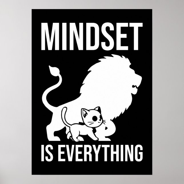 Mindset är allt - katt Lejon motivation Poster (Framsidan)
