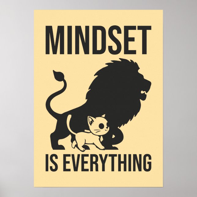 Mindset är allt - katt Lejon motivation Poster (Framsidan)