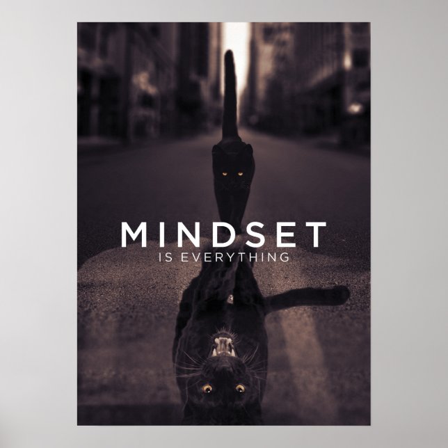 Mindset är allt - svart Cat Panther Vatten Poster (Framsidan)