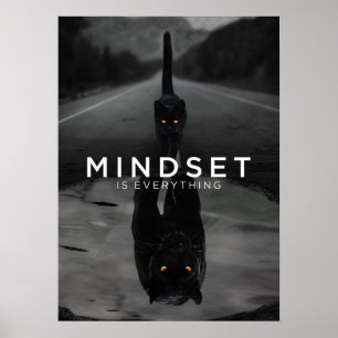 Mindset är allt - svart Cat Panther Vatten Poster