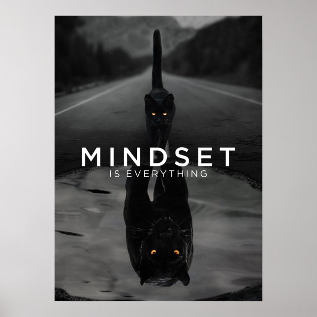 Mindset är allt - svart Cat Panther Vatten Poster (Framsidan)